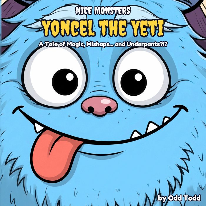 Cover of Yoncel the Yeti: a big blue furry yeti face grinning with his tongue out.